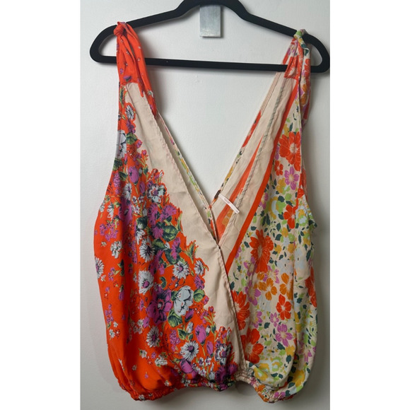 Free People L Tied To You Fiesta Combo Floral Tie Strap Tank Top Oversized C1 - Picture 2 of 9
